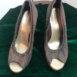 Charlotte Russe brown canvas wedge heel shoes sz 7